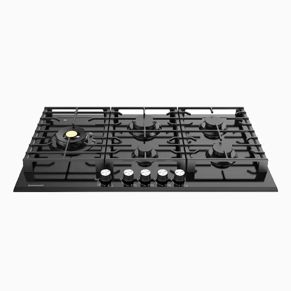 Euromaid Eclipse 900mm 5 Burner Black Glass Gas Cooktop Model EC95GLB