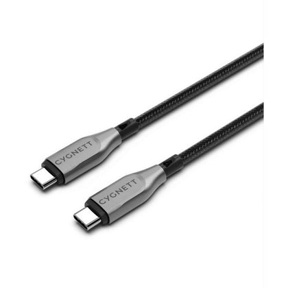 Cygnett 1m Armoured USB-C to USB-C 2.0 Cable Black 5A/100W, Braided, 480Mbps  Model CY4674PCTYC