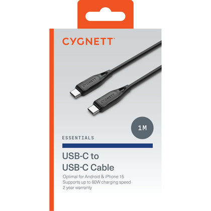 Cygnett Essentials USB-C to USB-C Cable 1M – Black - CY4691PCTYC