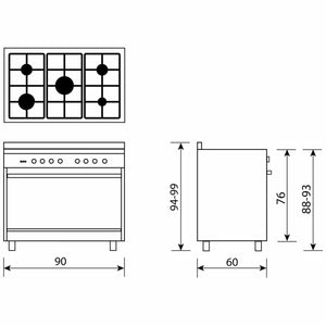 Glem 90cm Gas Oven & Cooktop NG/LPG Electric Grill Model GB965GG