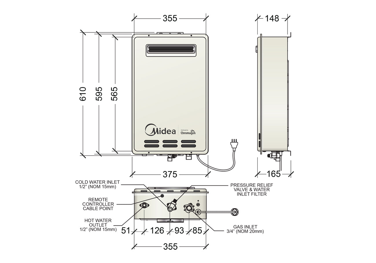 Chromagen Gas Hot Water Heater - Replace Rinnai, Bosch, Midea Model B26NSH NG