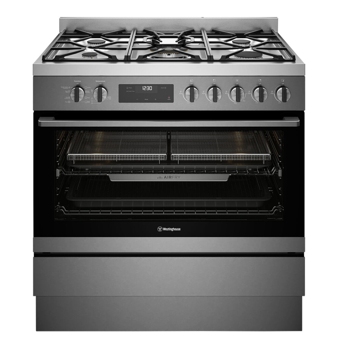 Westinghouse 90cm Dual Fuel Freestanding Cooker with AirFry Dark Stainless Model WFE9516DD