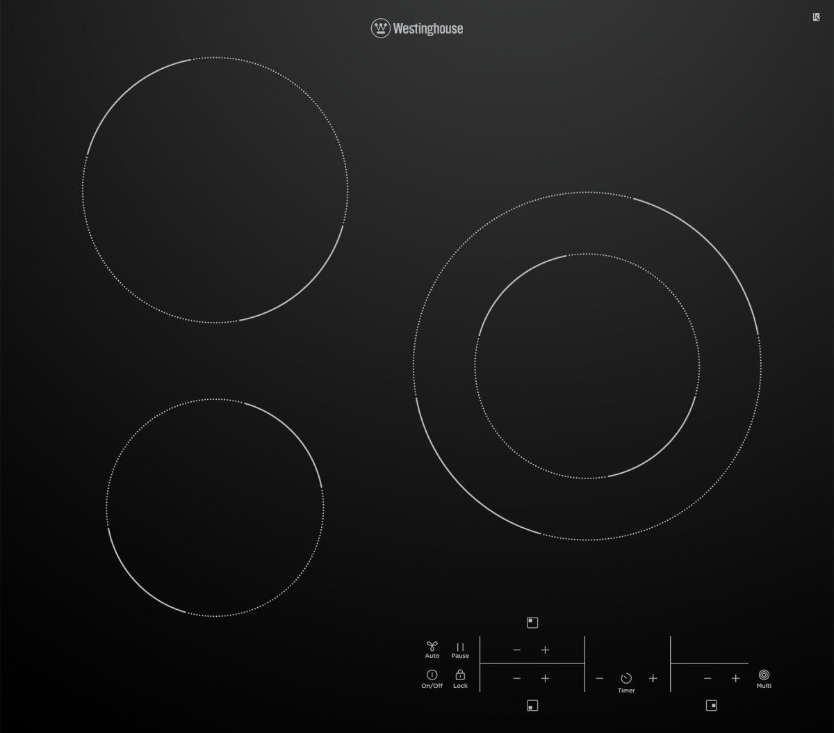 Westinghouse 60cm 3 zone Ceramic Cooktop with Dual Zone and Hob2Hood WHC633BD
