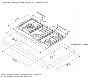 Belling 90cm Stainless Gas Cooktop Model BCT90GCSS