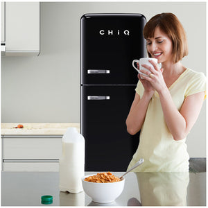 CHiQ 202 Litre Retro Top Mount Fridge Freezer Black Model CRTM200NB