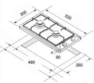 Euro Appliances Gas Cooktop 2 Burner 30cm Model ECT30GX