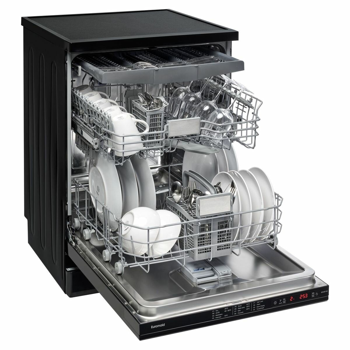 Euromaid 60cm Freestanding Dishwasher Black Glass Model EDWB16G