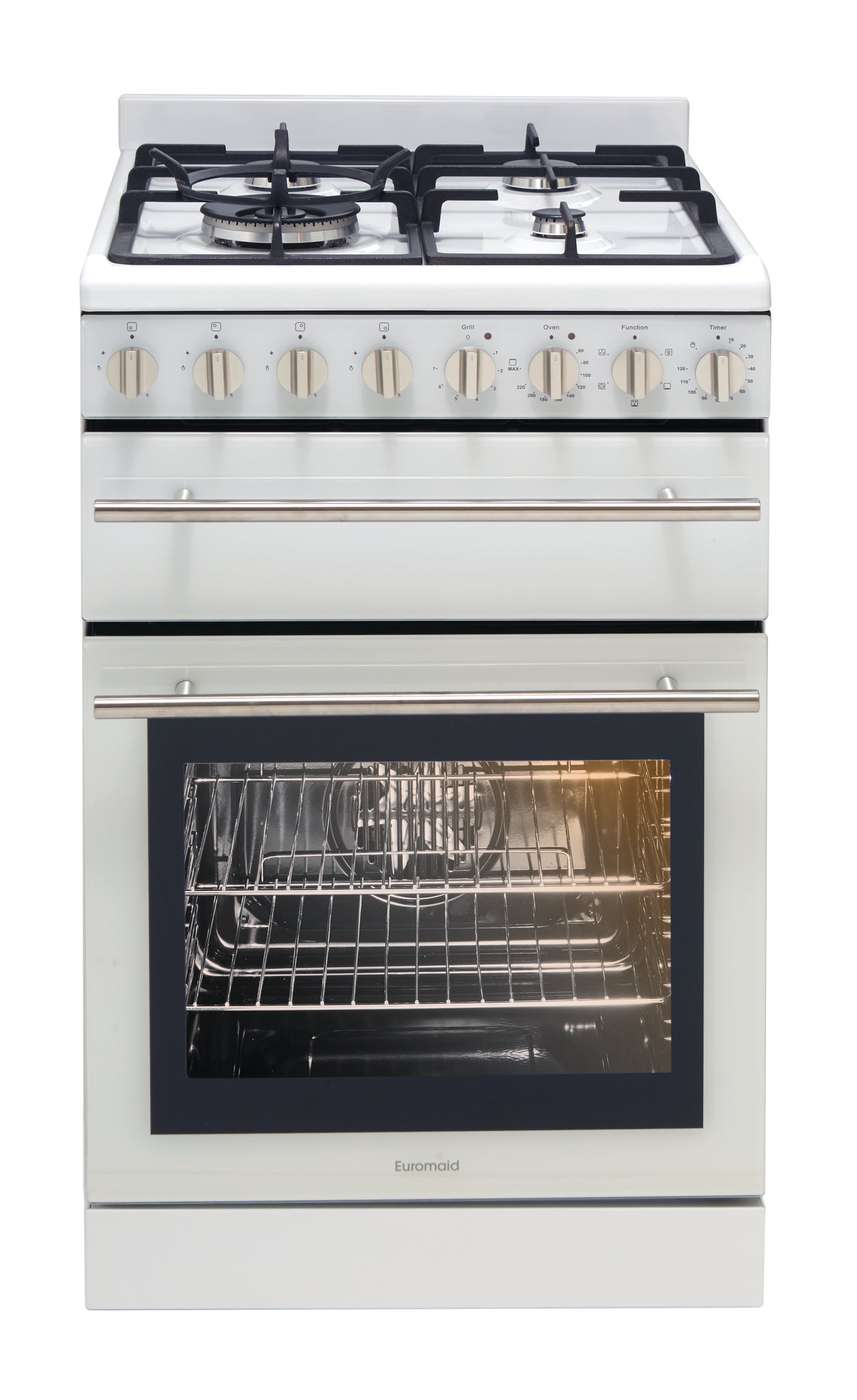Euromaid 54cm Electric Oven with Gas Cooktop Dual Fuel - White Model F54GW