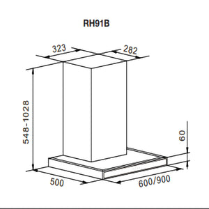 Esatto 90cm Canopy Rangehood (Flat Box) Model RH91B